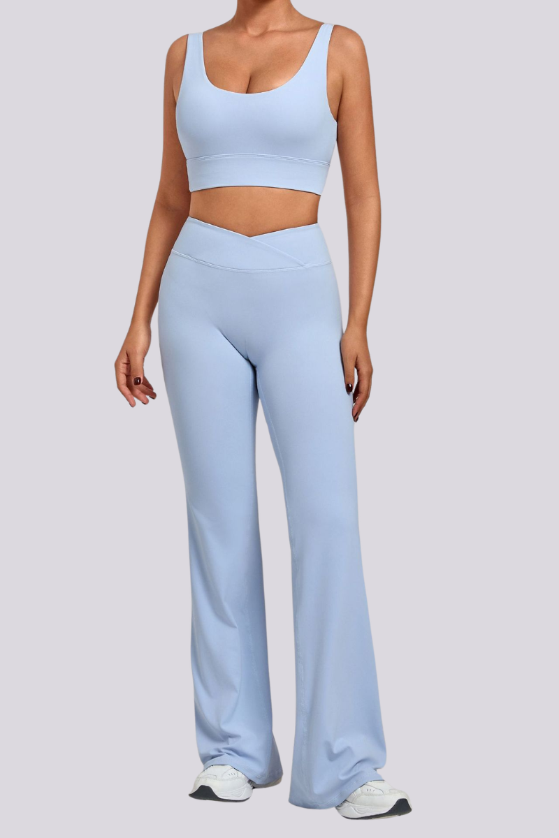 Women's Backless Bra And Cross Waist Flared Pants Sets