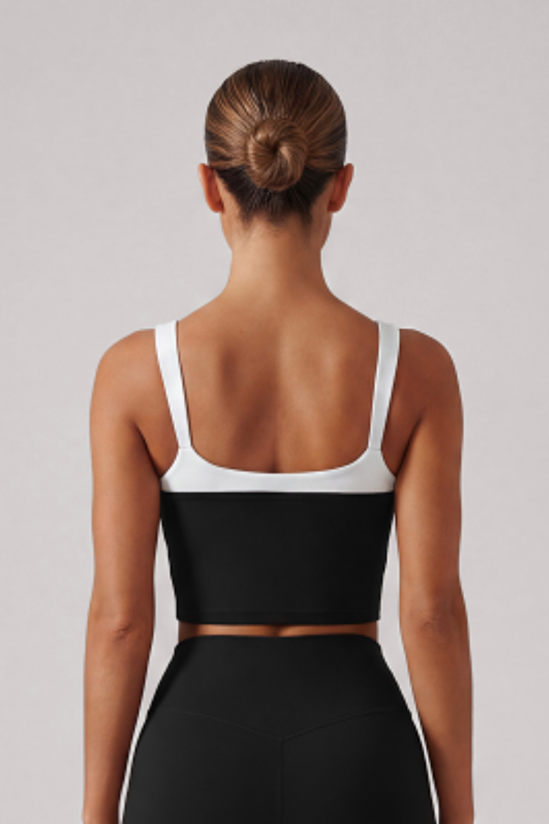 Women's Color Block U-Back Padded Sports Cropped Tank Top