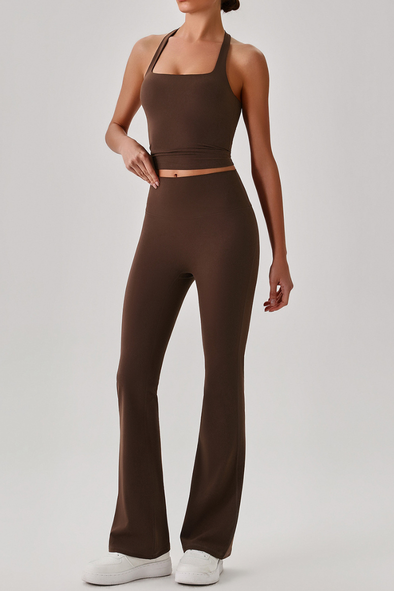 Women's Brushed Halter Tank Top & Yoga Flared Pants Set