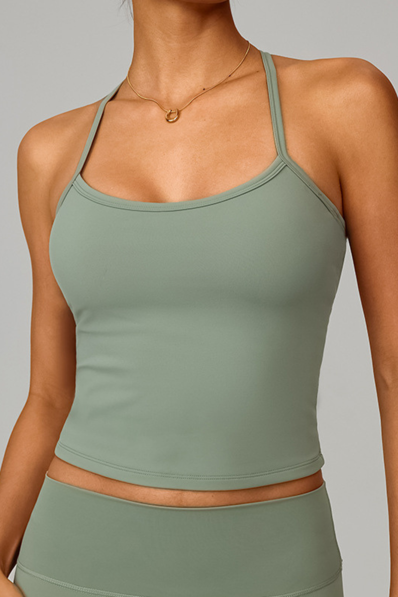 Women's Athletic Solid Thin Strap Cropped Tank Top