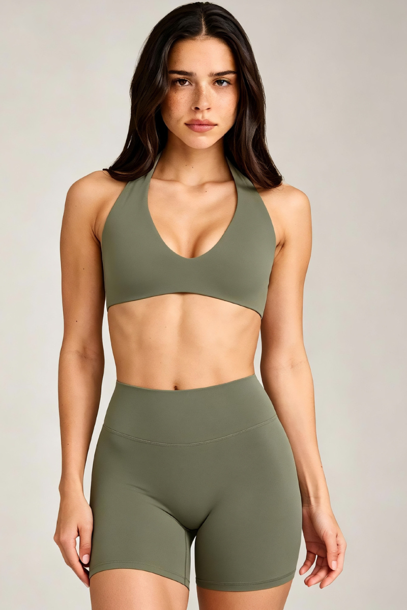 Women's Halter Backless Bra and High Waist Shorts Yoga Sets