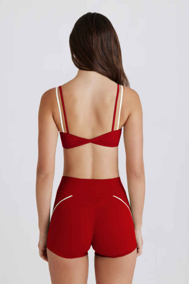 Women's Color Block Twist-Back Bra & V Waist Shorts Set