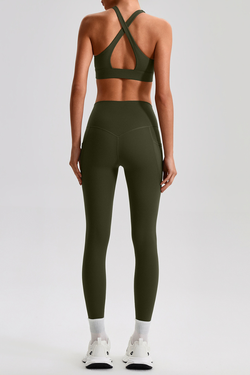 Women's Cross Back Bra & Side Pocket Yoga Leggings Set