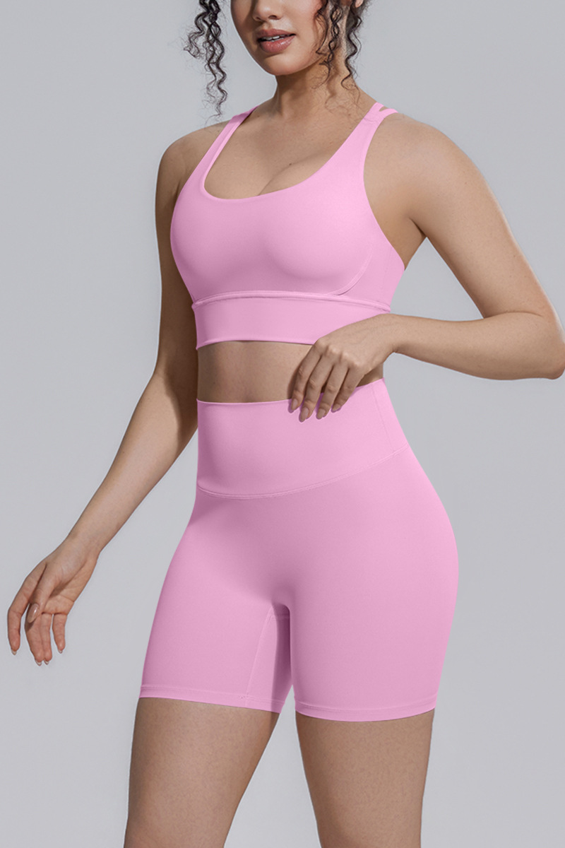 Women's Athletic Yoga Sets:Cross-Back Bra And Shorts