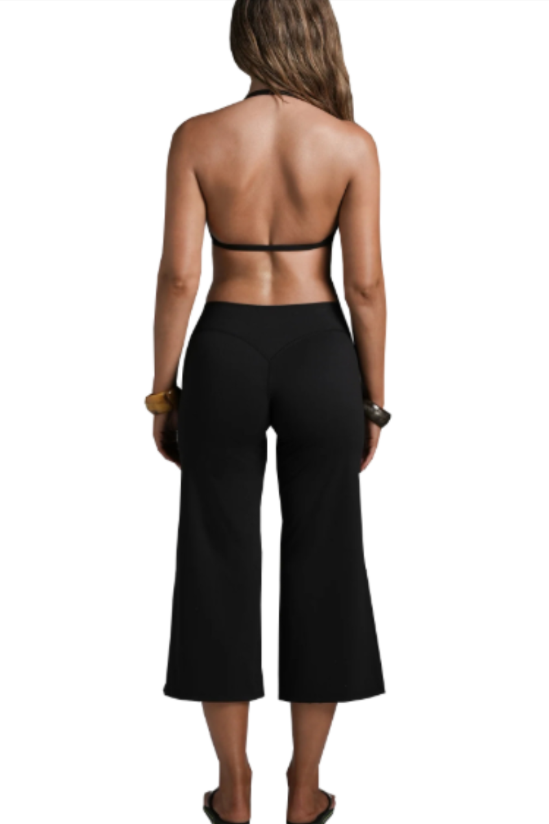 Women's Halter V-Neck Triangle Cup Sports Bra & High-Waist 7/8 Wide-Leg Yoga Pants Set