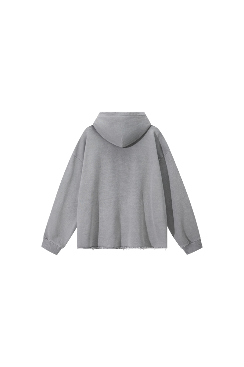 Unisex Fall Winter 100% Cotton Washed Frayed Hem Hoodie