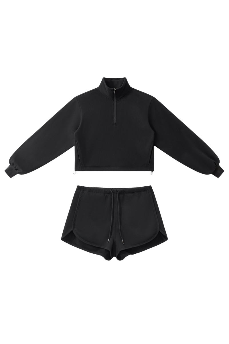 Women's Fall Half Zip Stand Collar Sweatshirts And Drawstring Shorts