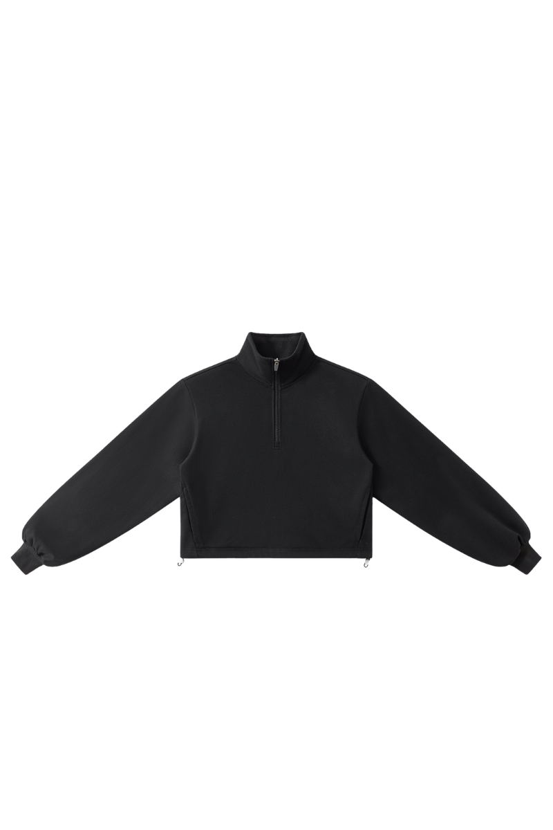 Women's Half Zip Stand Collar Cropped Drawstring Sweatshirt