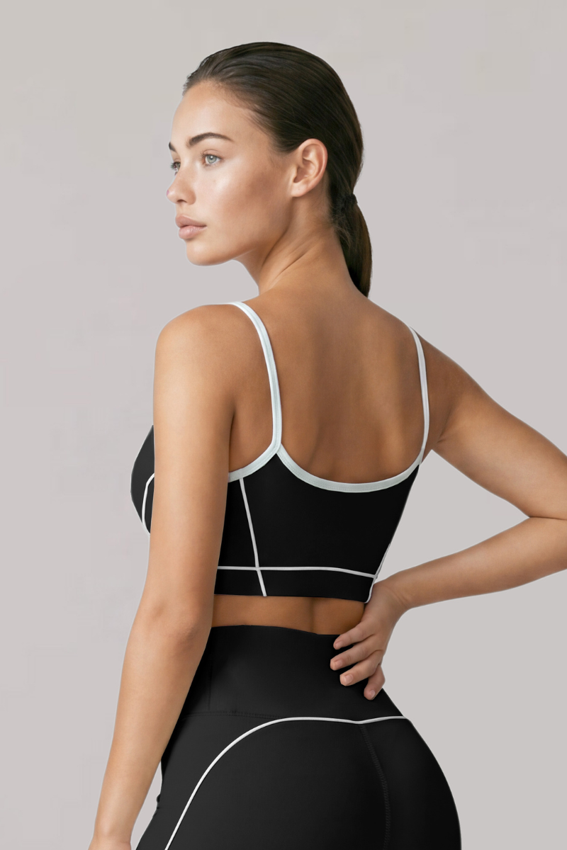 Women's Contrast-Line Thin Strap U-Back Sports Yoga Bra