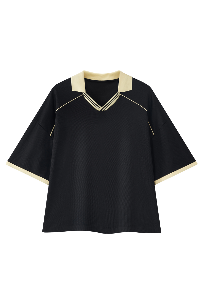 Men's V-Neck Contrast Trim Polo Collar Sports T-shirt