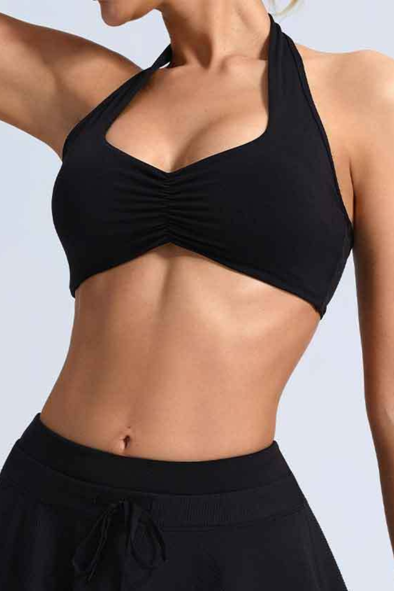Women's Halter Ruched Padded Naked Feel Sports Bra