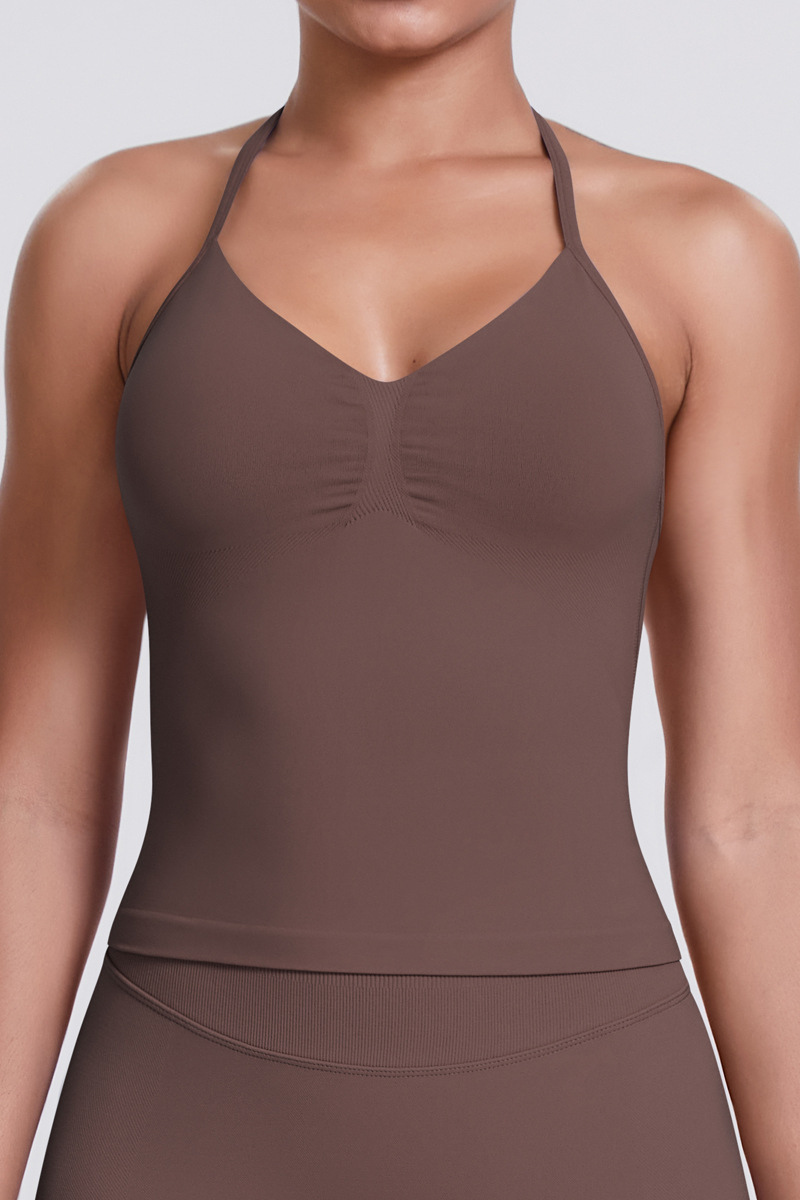 Knit Halter Sports Bra - Seamless Breathable Yoga & Workout Top