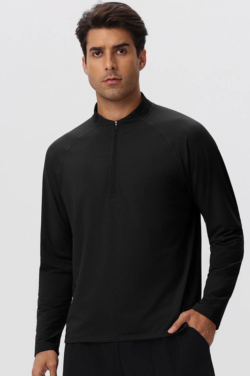 Men's Half Zip Raglan Quick Dry Athletic Long Sleeve T-Shirt