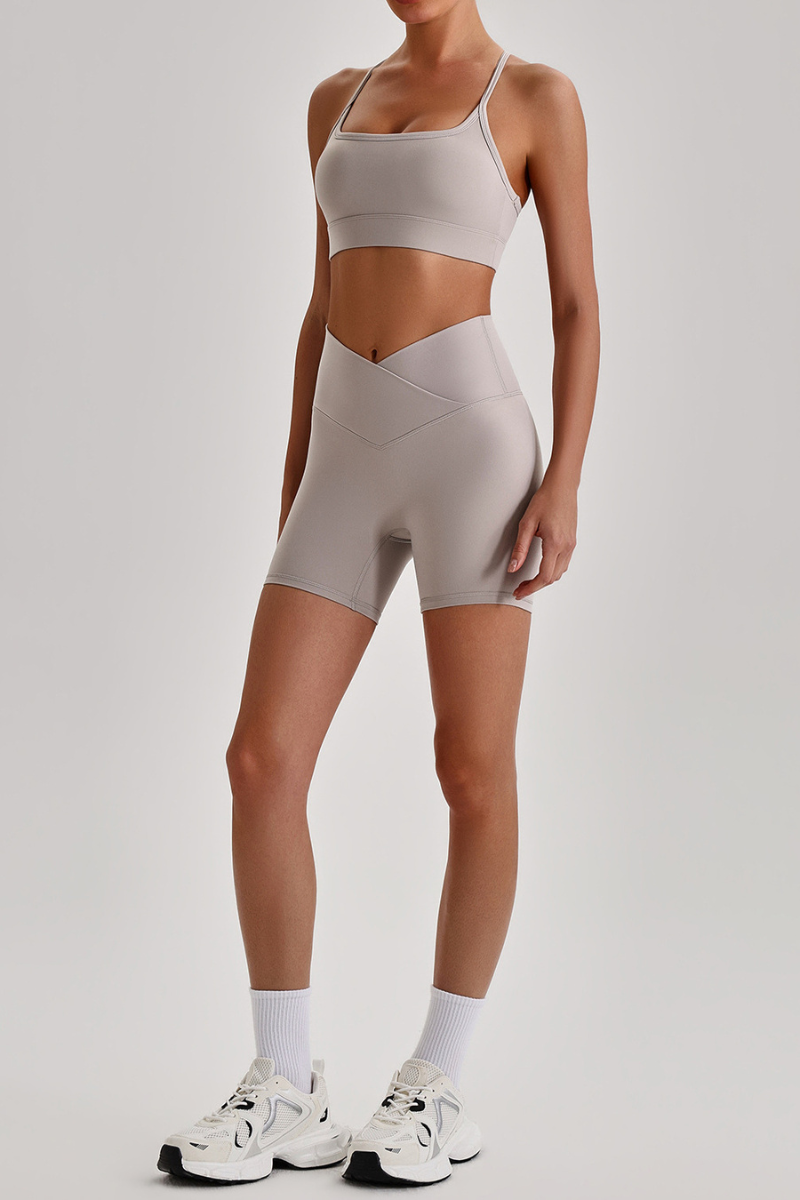 Women's Brushed Set:Cutout Back Bra & V-waist Yoga Shorts