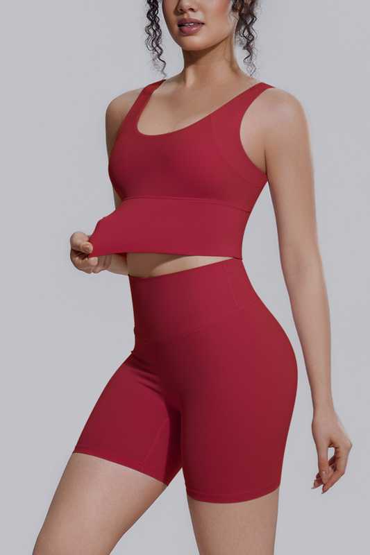 Women's Athletic Sets:V-back Wide Straps Bra And Shorts