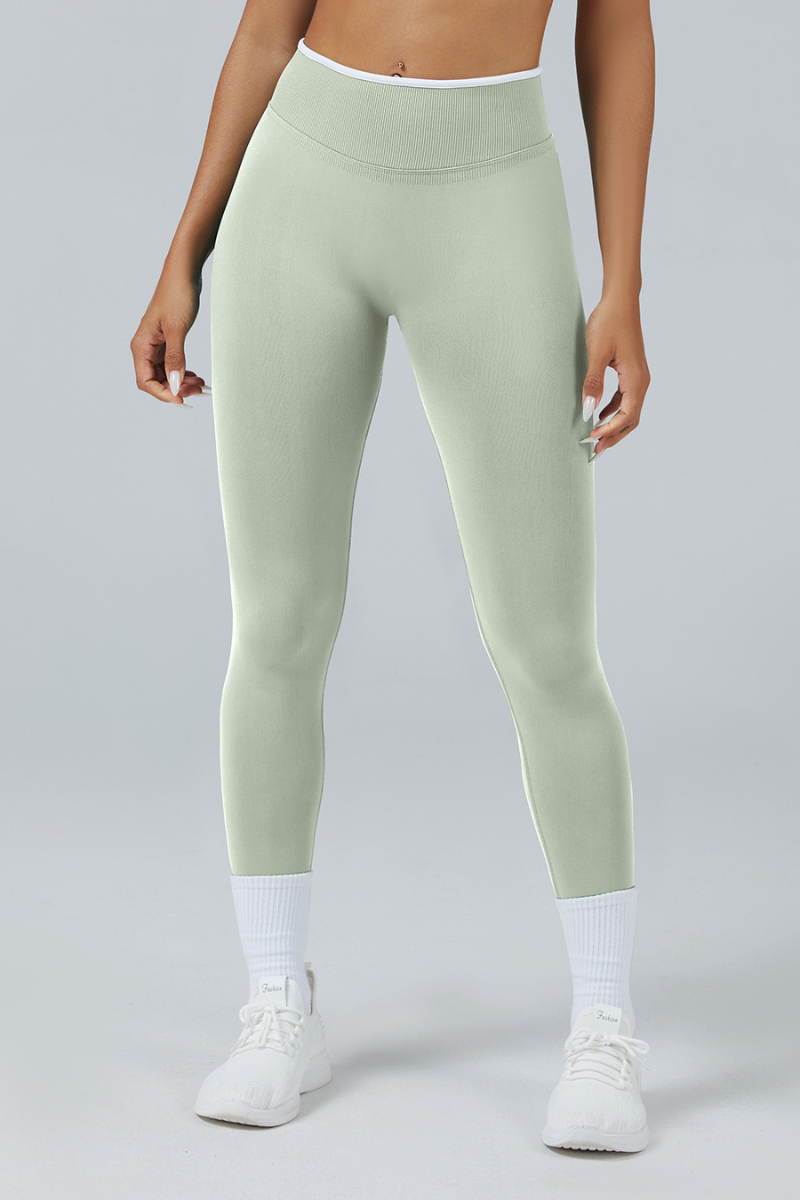 Women's Color Contrast Trim Seamless High Waist Yoga Leggings