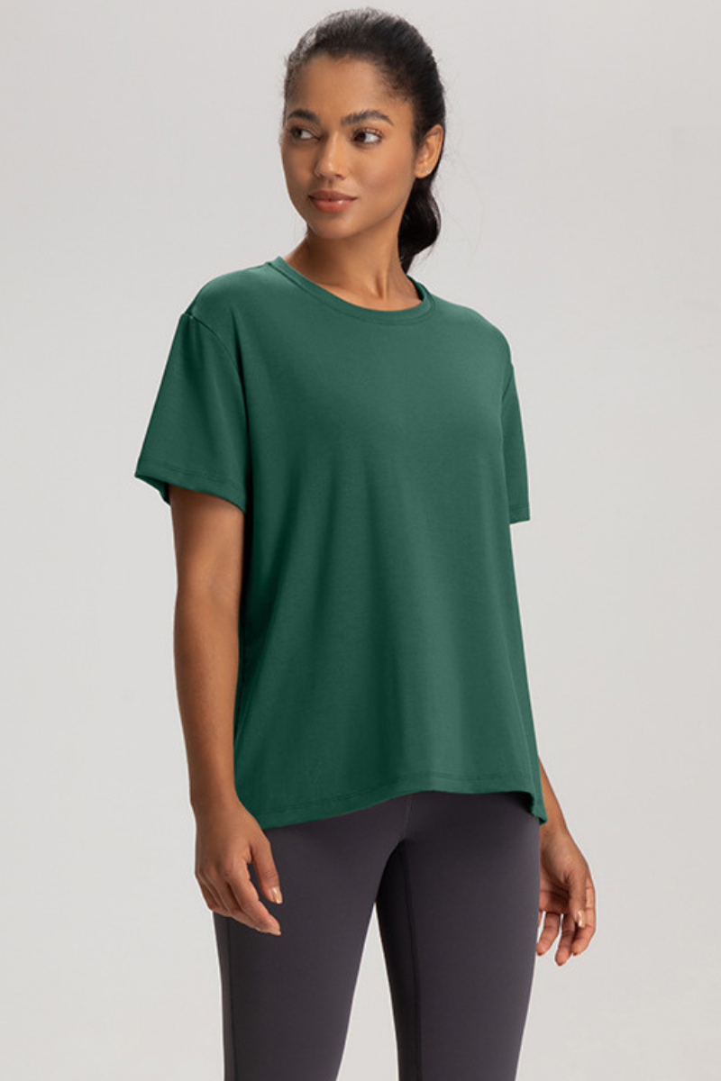 Women Solid Breathable Relaxed-Fit Yoga Short-Sleeve T-Shirt