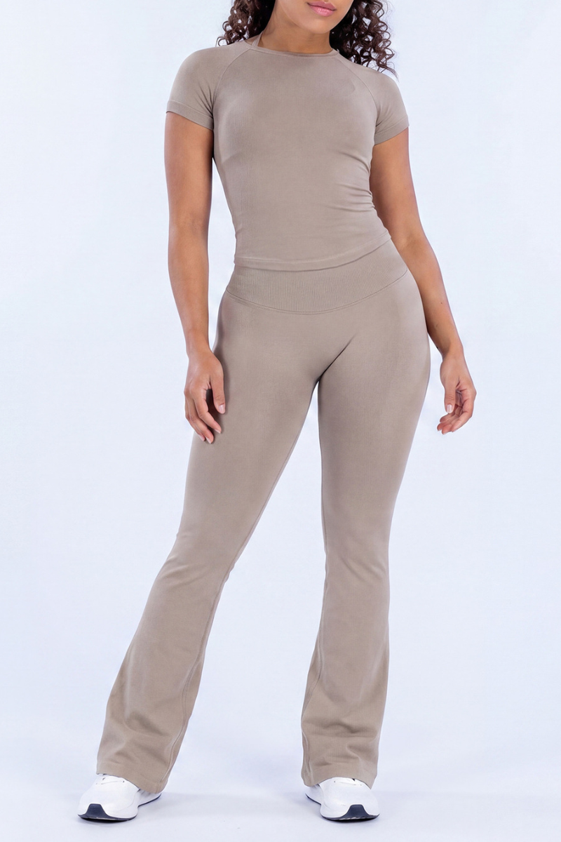 Women's Nude-Feel T-shirt And Flare Pants Athletic Yoga Sets