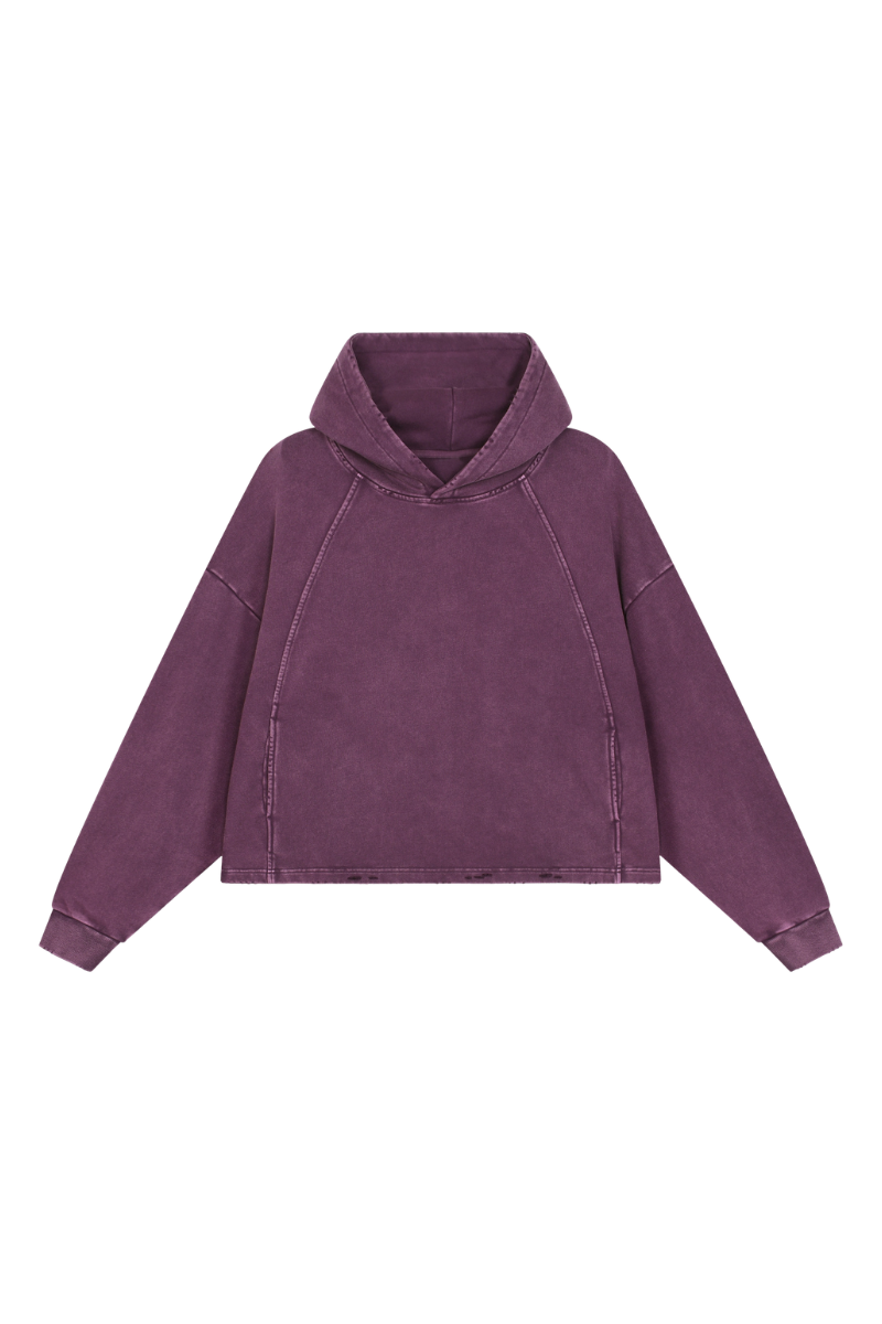 Unisex Fall Vintage Washed Raw Hem Crop Boxy Hoodie