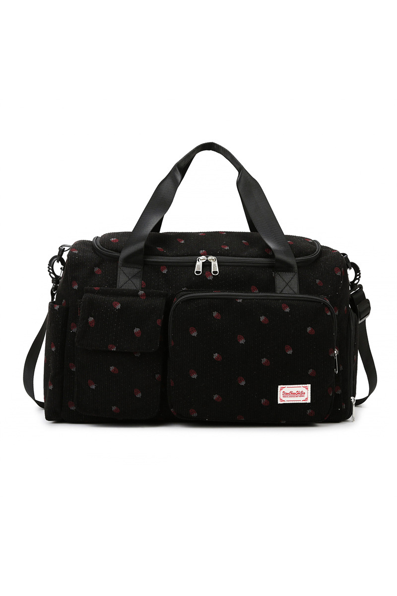 Strawberry Print Corduroy Multi-Pocket Travel Duffel Bag