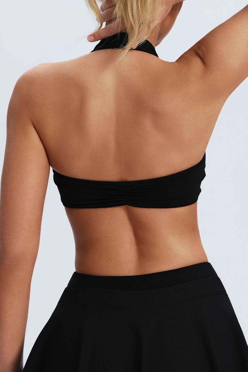 Women's Halter Ruched Padded Naked Feel Sports Bra