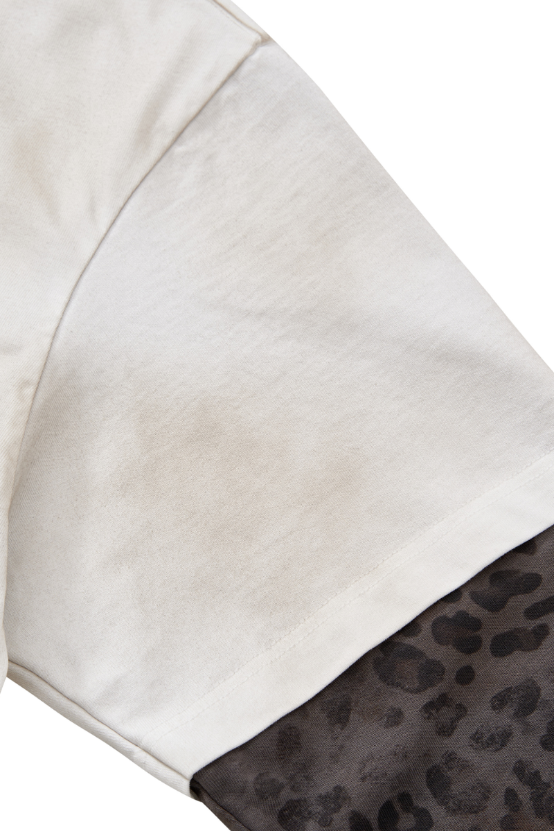 Unisex Fall 100% Cotton Leopard Print Splicing Fake Two-Piece Long Sleeve Tee