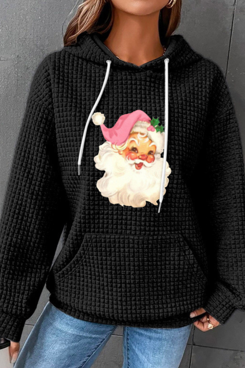 Women's Fall/Winter Christmas Print Waffle Knit Hoodie