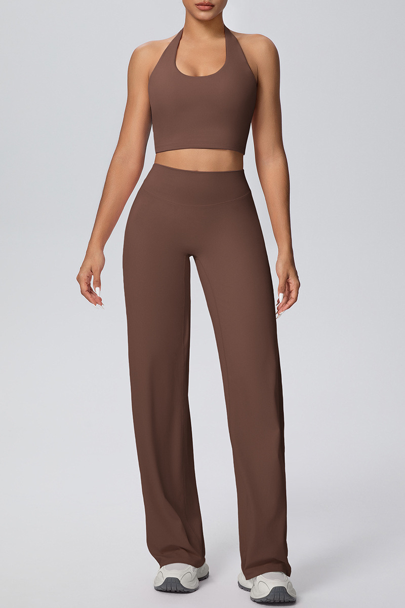 Women's Athletic Set:U-neck Halterneck Bra And Wide Leg Pant