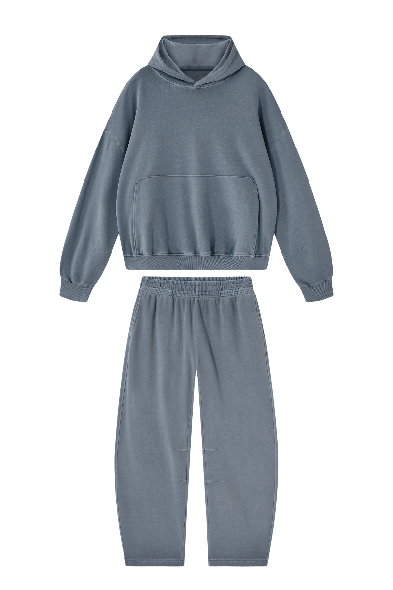 Women's 100% Cotton Fall Washed Hoodie & Curved Sweatpant Set