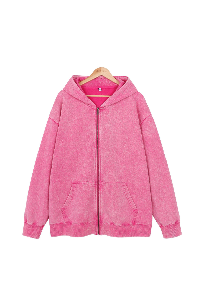 Unisex Fall Washed Vintage Zip-Up Hooded Sports Jacket