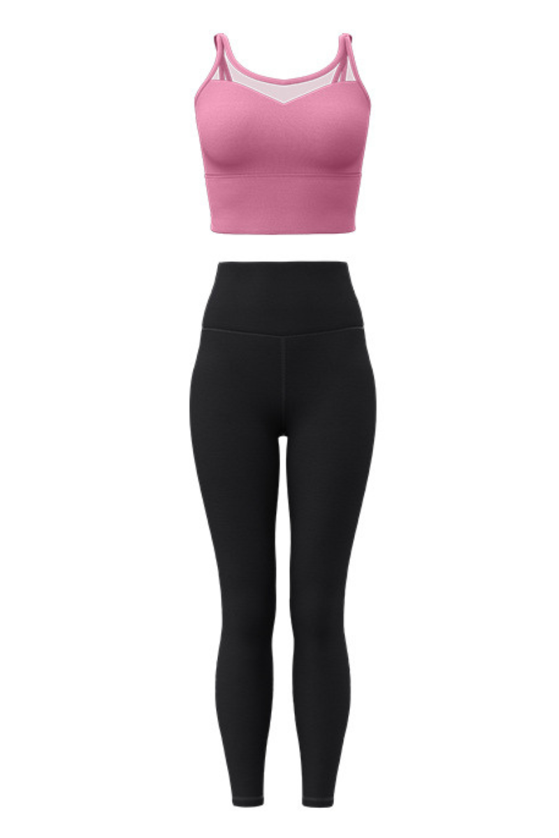 Women's Athletic Sets:Mesh Panel Bra And High Waist Leggings
