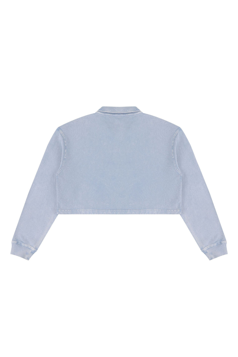 Women's  Fall 100% Cotton Collared V-Neck Crop Sweatshirt