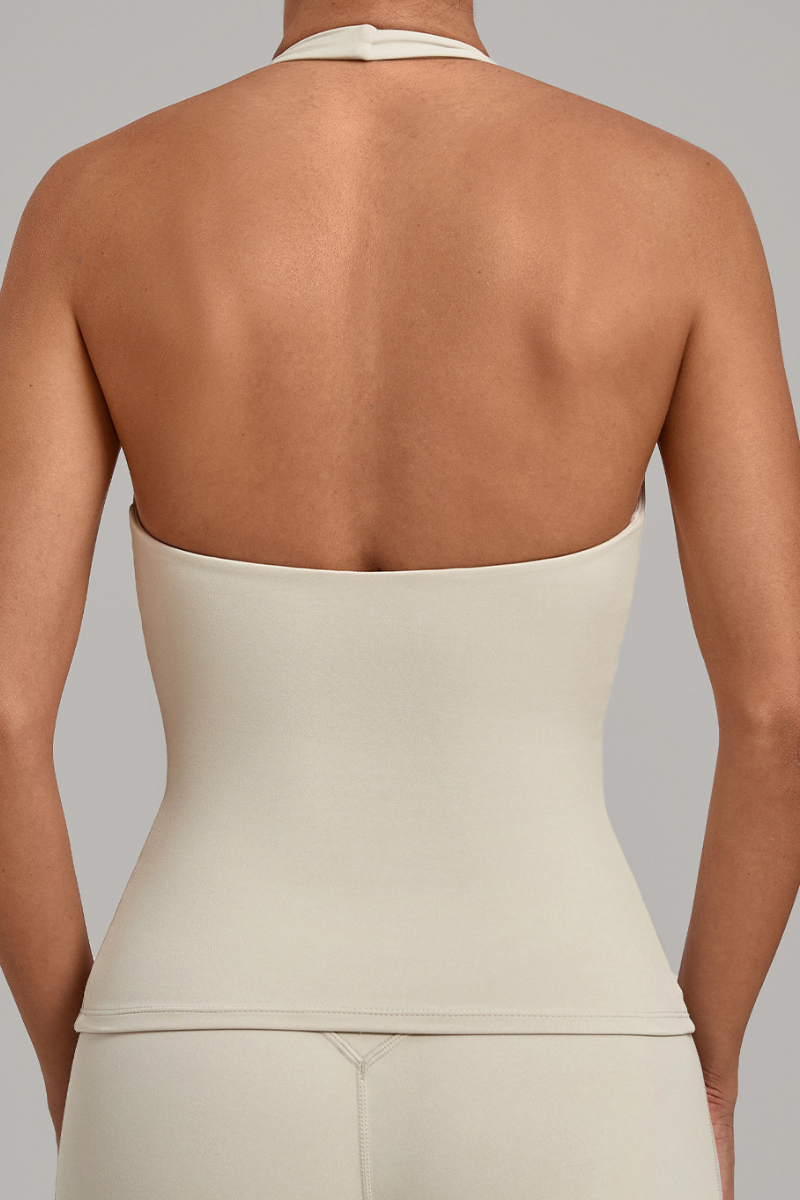 Women's Deep U Halter Slim Cropped Open Back Yoga Tank Top