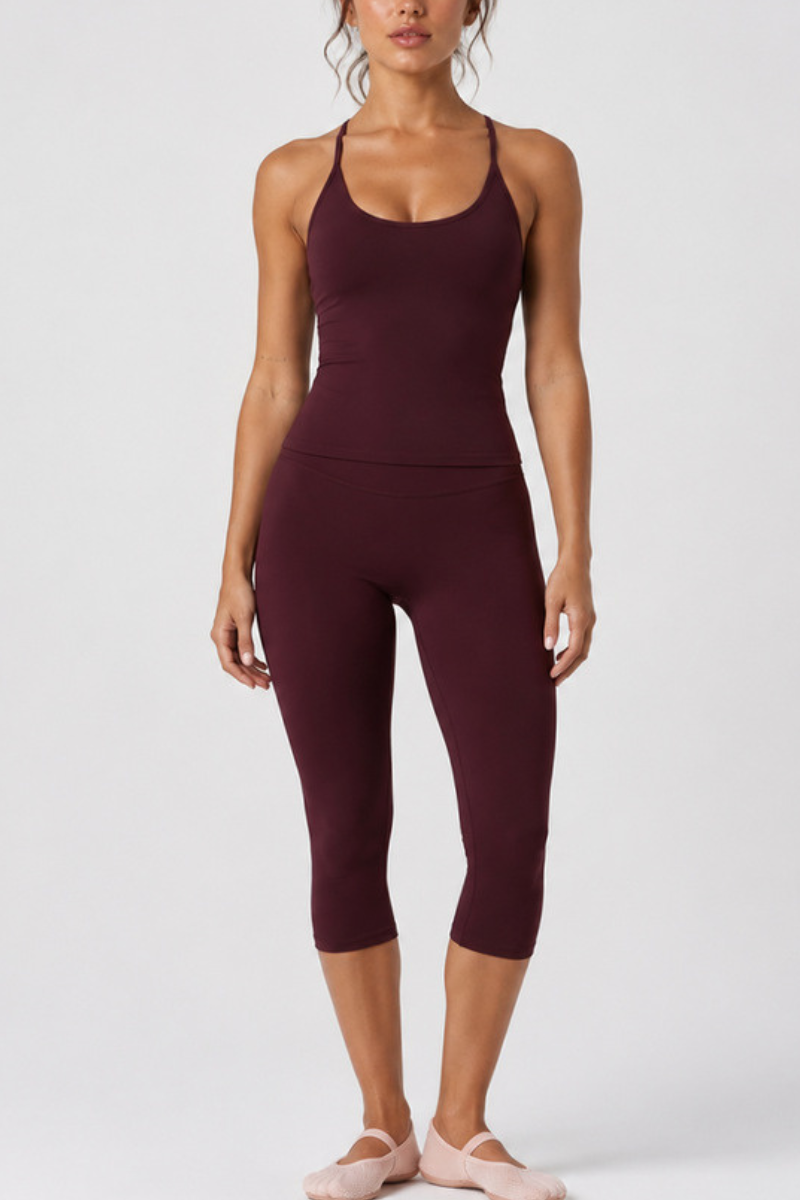 Women's Adjustable Thin Strap Tank Top And Capri Yoga Set