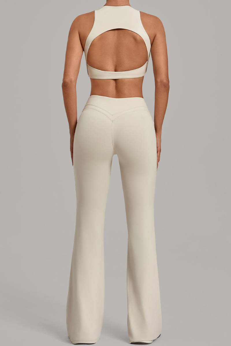Women Cutout Back Cropped Tank Top & V waist Flare Pants Set