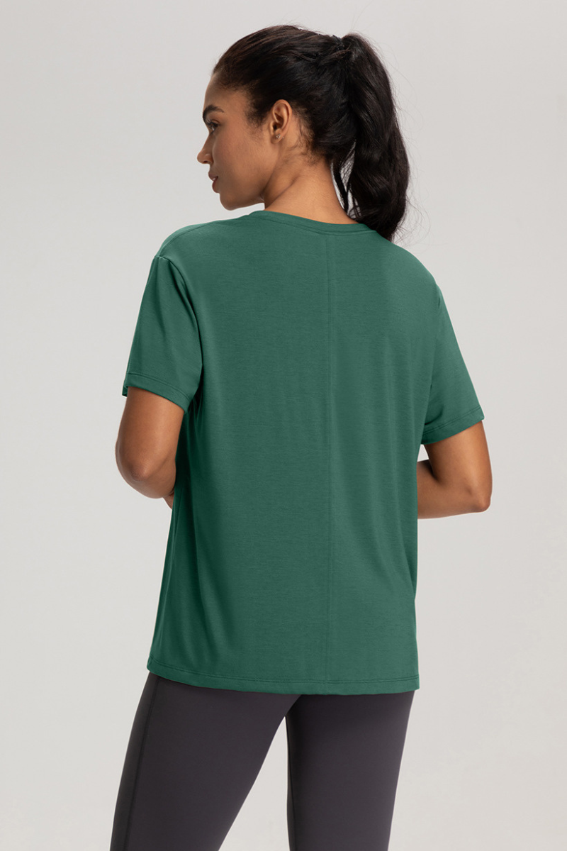 Women Solid Breathable Relaxed-Fit Yoga Short-Sleeve T-Shirt