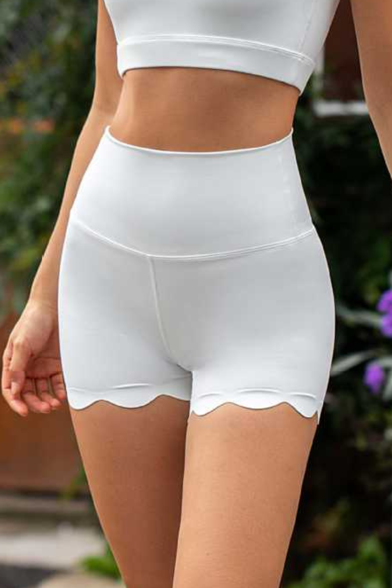 Women's High Waist Scalloped Hem Bare Feel Sports Shorts
