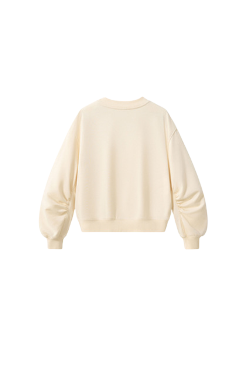 Women's Fall Boxy V Neck Drop Shoulder Rib Cuffs Sweatshirt