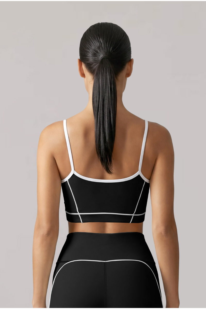 Women's Contrast-Line Thin Strap U-Back Sports Yoga Bra