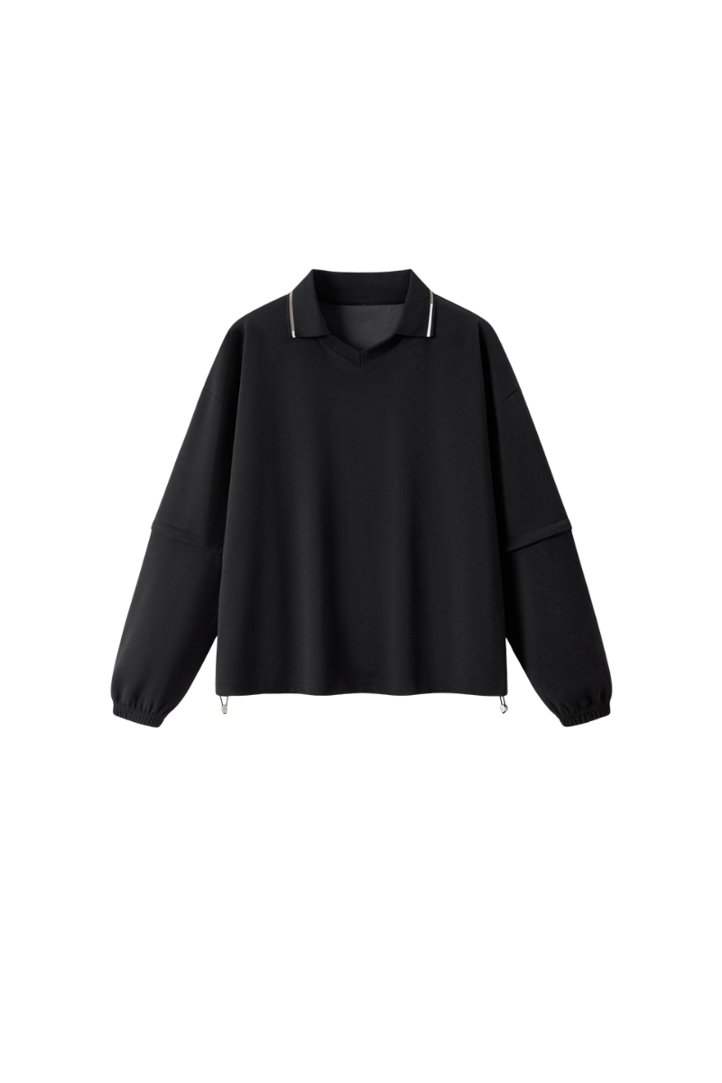 Unisex Fall V-Neck Polo Collar Detachable-Sleeve Sweatshirt