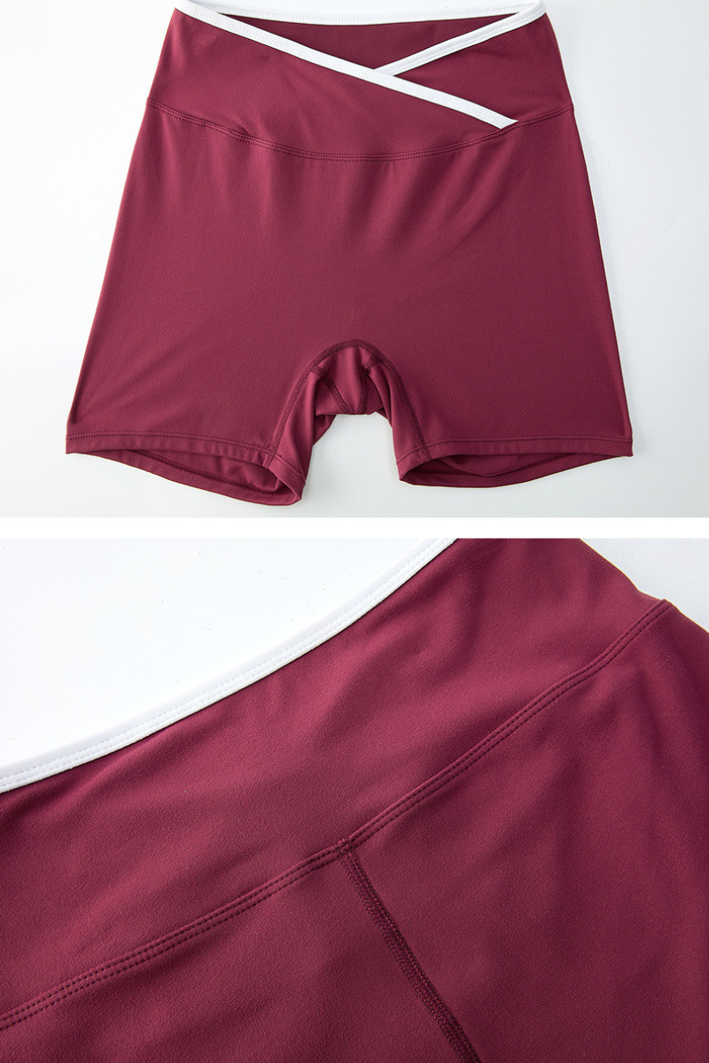 Women's Athletic Cross-Waist Color Block Biker Shorts