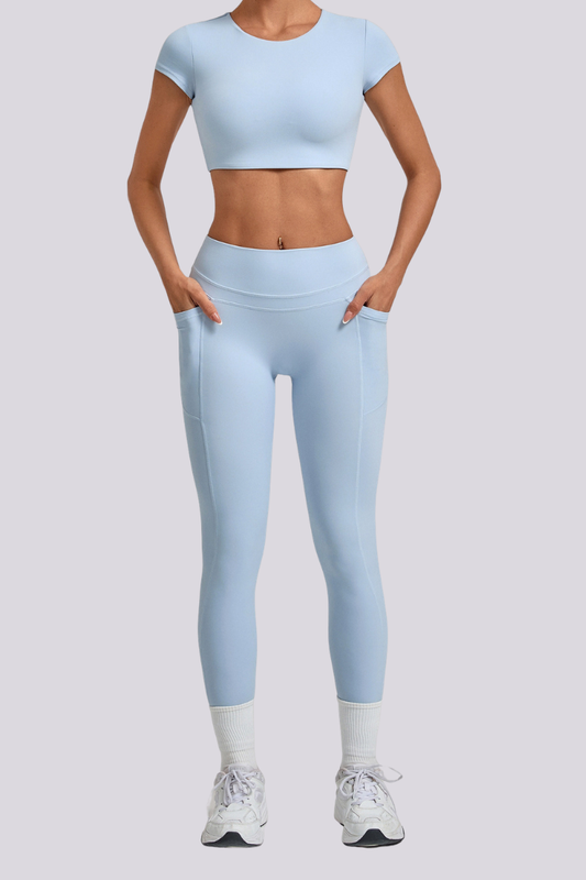 Women's Cut Out Cropped T-shirt And Leggings Yoga Sets