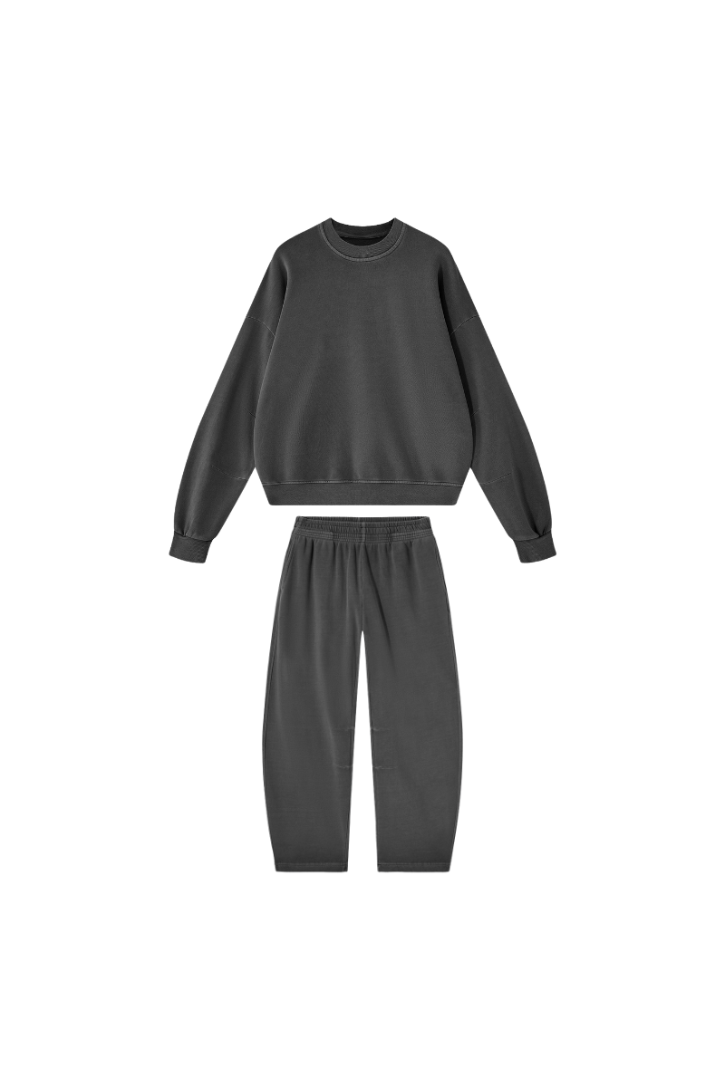 Unisex Fall 100% Cotton Set:Solid Pullover And Sweatpants