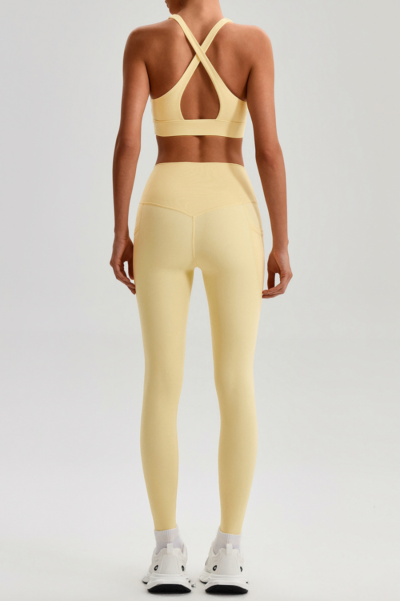 Women's Cross Back Bra & Side Pocket Yoga Leggings Set