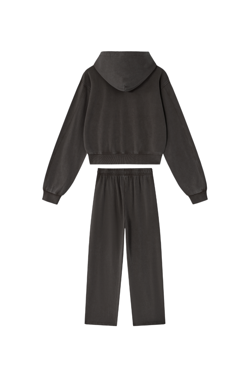 Women's Fall Set: Cropped Zip Up Hooded Jacket And Sweatpant