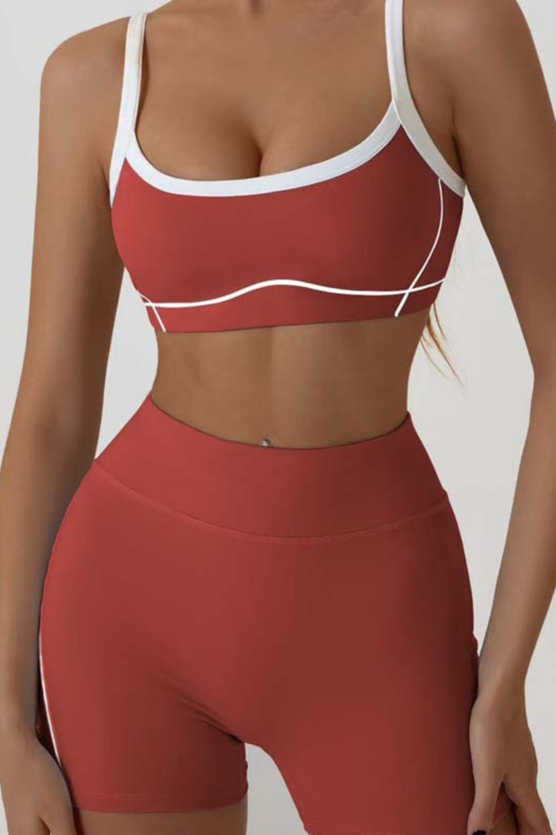 Color-Block Trim Sports Bra & Shorts Set