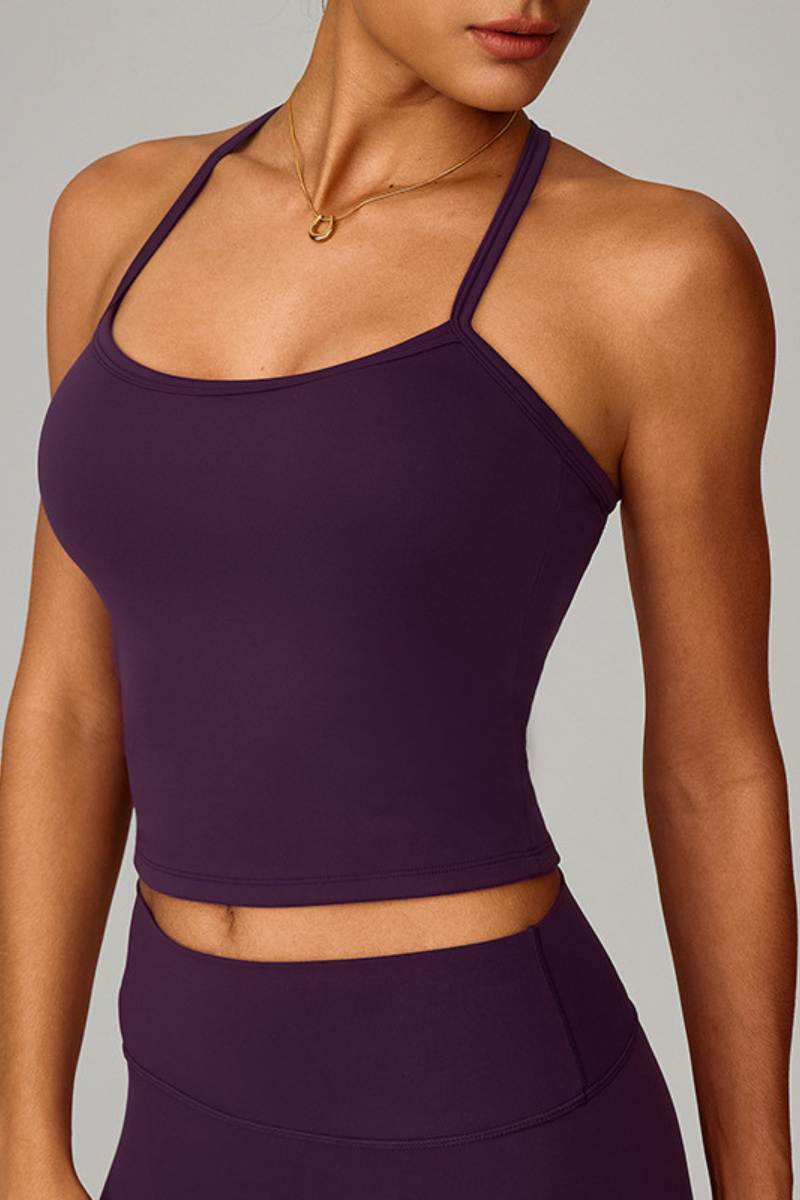 Women's Athletic Solid Thin Strap Cropped Tank Top
