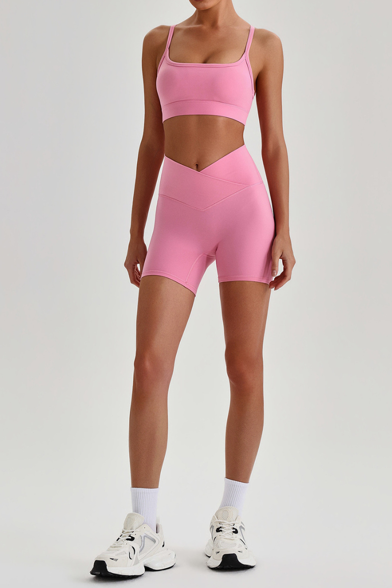 Women's Brushed Set:Cutout Back Bra & V-waist Yoga Shorts