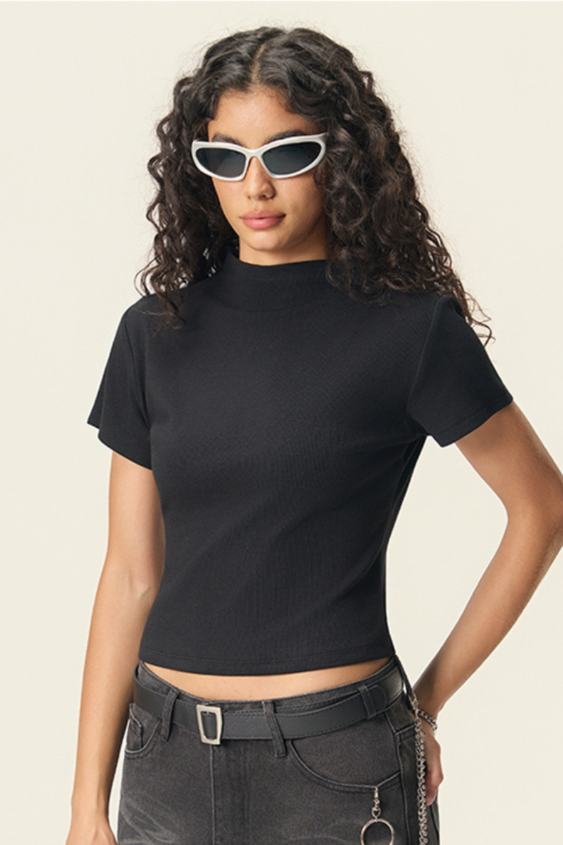 Women's 260g Mock Neck Soft Stretch Multicolor Slim Tee