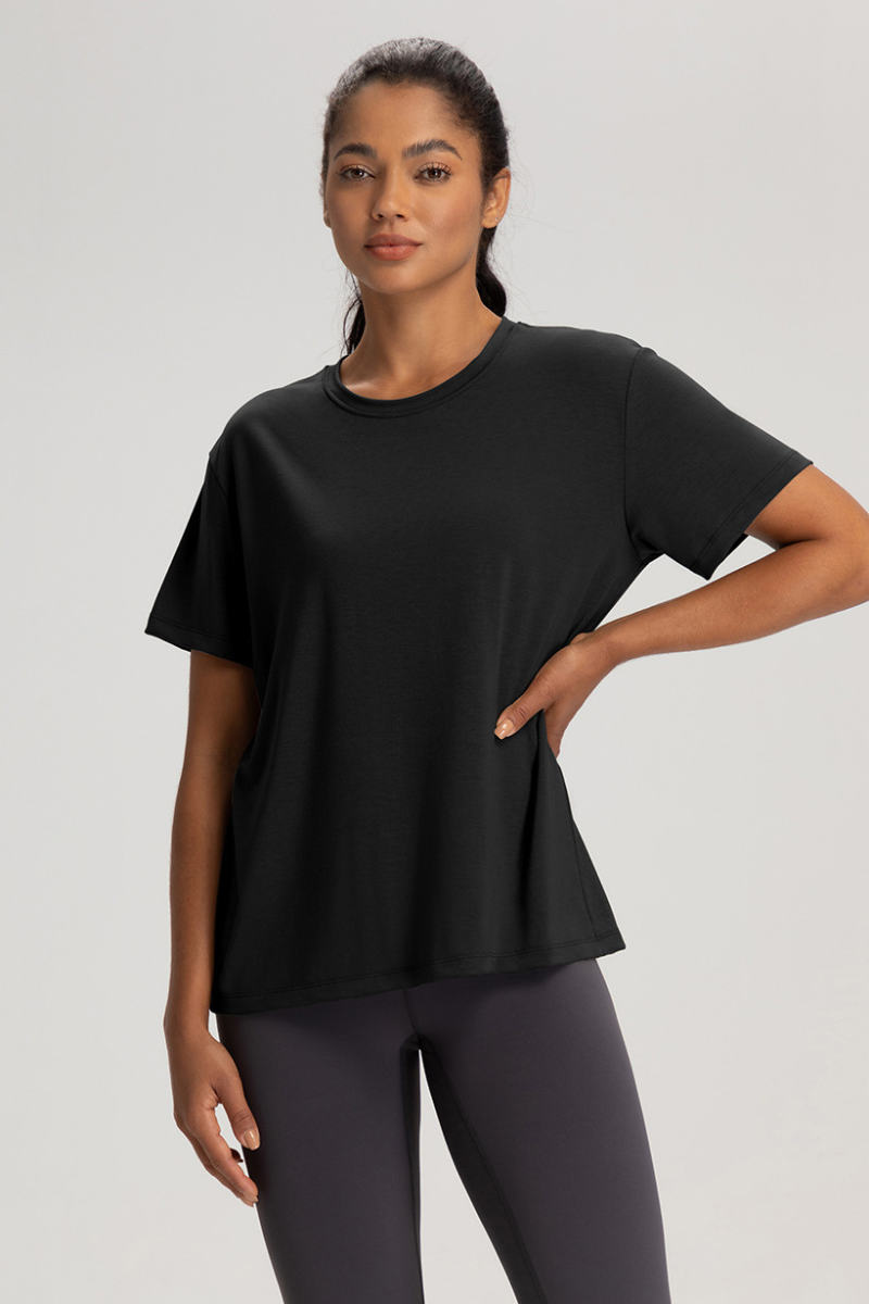 Women Solid Breathable Relaxed-Fit Yoga Short-Sleeve T-Shirt